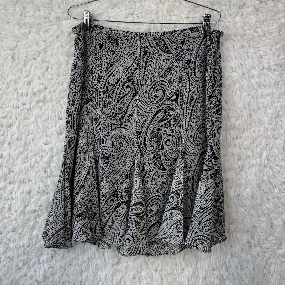 Apt.‎ 9 Paisley Midi Skirt Size Petite Large Black White Boho Career Chic Carer